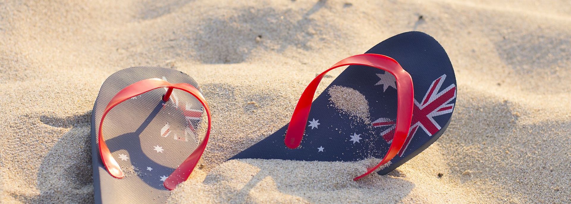 žabky na pláži v Austrálii